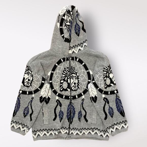Yari Artesanias Hooded‎ Cardigan Sweater Full Zip Large Gray Dream Catcher - Picture 1 of 7